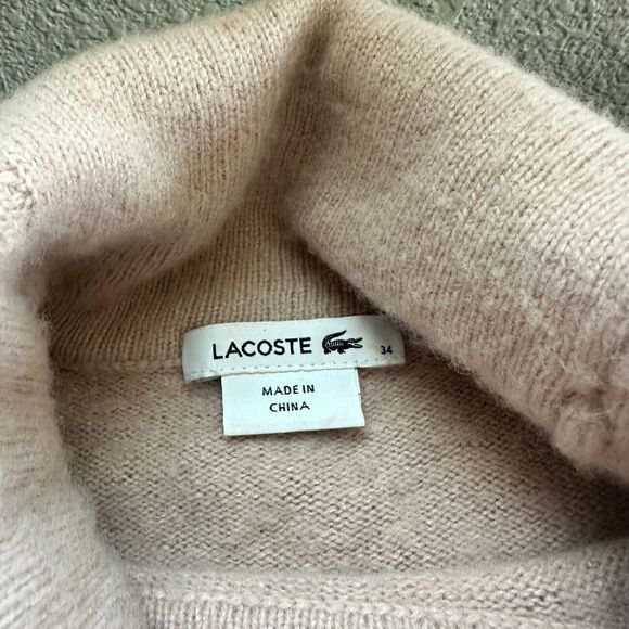 Lacoste Sweater Women 34 US Small Turtleneck Rabbit Wool Blend Knit Light Pink - Picture 5 of 9